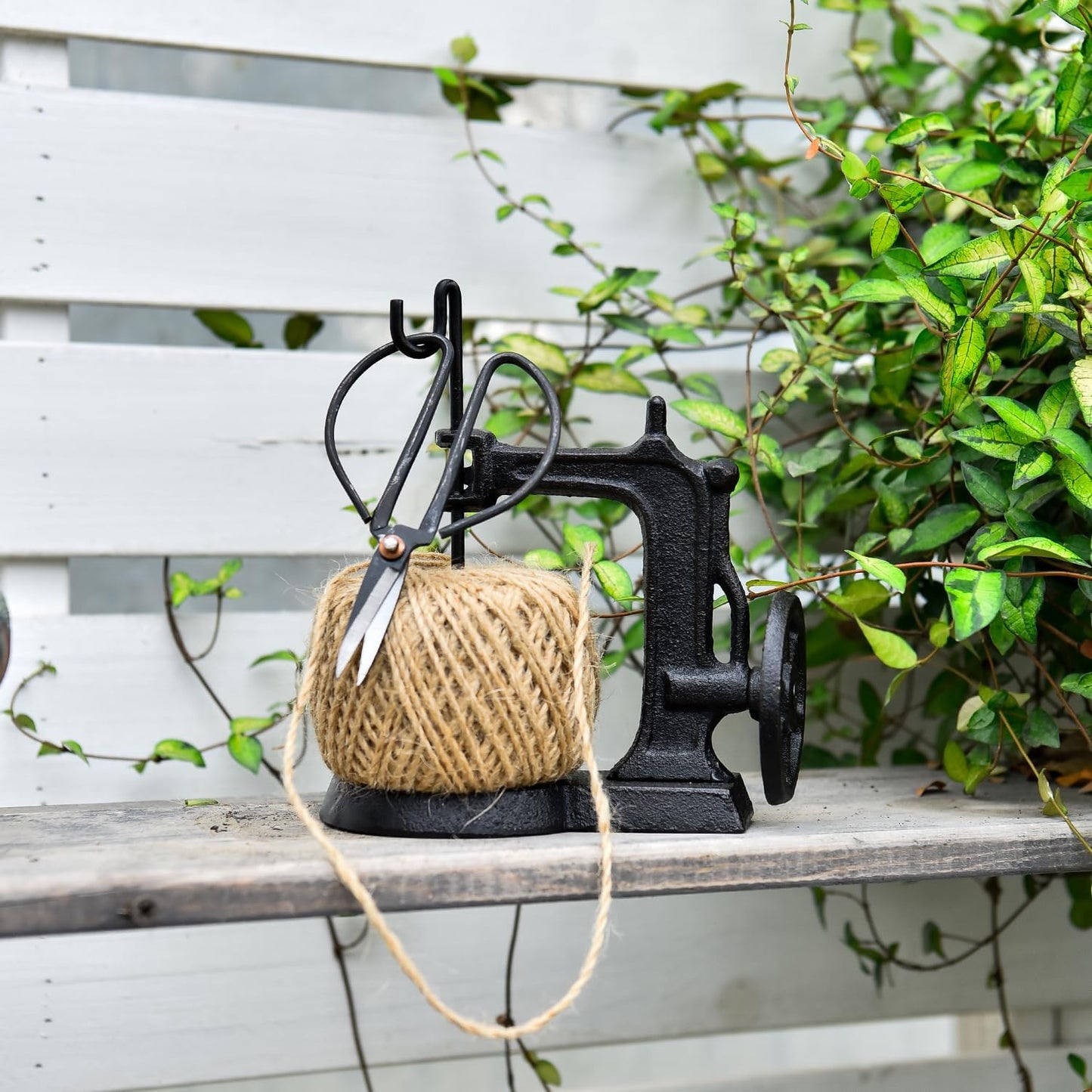 Sungmor Cast Iron Garden Twine Holder Set - 1300ft. Natural Jute Twine String & Rope Rack & Scissors - Decorative & Practical Home Arts Crafts Tools for Picture Display Gift Wrapping Packing Gardening