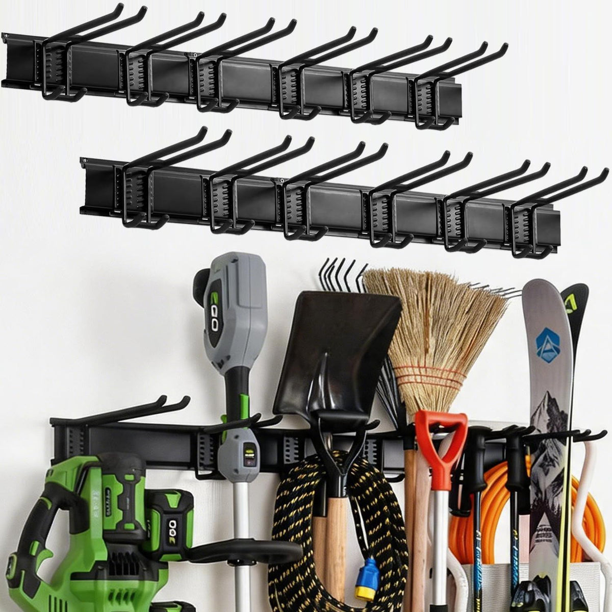 Aking Ace Garage Tool Organizer Wall Mount, 48-Inch Heavy Duty Garden Tool Rack for Shed, Holds 350lbs, Adjustable Storage Hanger for Shovel, Rake, and Power Tools