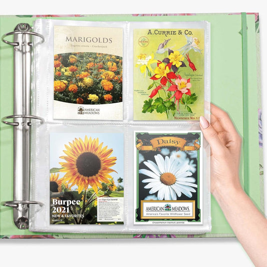 Seed Organizer Garden Seeds Storage Clear Sheet Protectors with 8.5x11 Binder, Seed Packet Organizer Kit