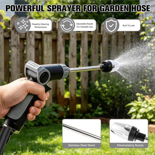 Turn Any Hose into A High Pressure Water Washer Jet, 2026 New Garden Hose Nozzle Heavy Duty, Multi Function Watering Sprayer for Patio/Car/Driveway Cleaning, Spray Nozzles for Garden Hose