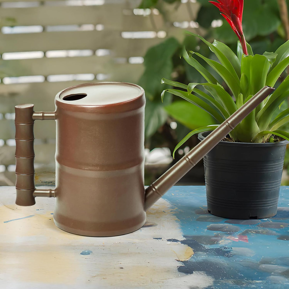 Watering Can for Outdoor Indoor Plants - Small Plastic Home Garden - with Long Spout - Blue - 64 Oz - 1/2 Gallon