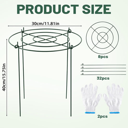 8 Pack Heavy Duty Metal Peony Cage and Supports, 4 Legs Plant Support Ring for Outdoor Plants Rose Sage Peonies Cucumbers Tomato Strawberry(11.8" Dx16 H)