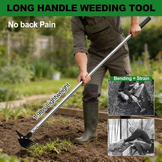 Weed Puller 61" Adjustable Long Handle, 2-in-1 Weed Rake & Crack Weeder with Detachable Head, Stainless Steel Weeding Tool for Lawn, Yard, Garden & Sidewalk Cracks, Weed Remover