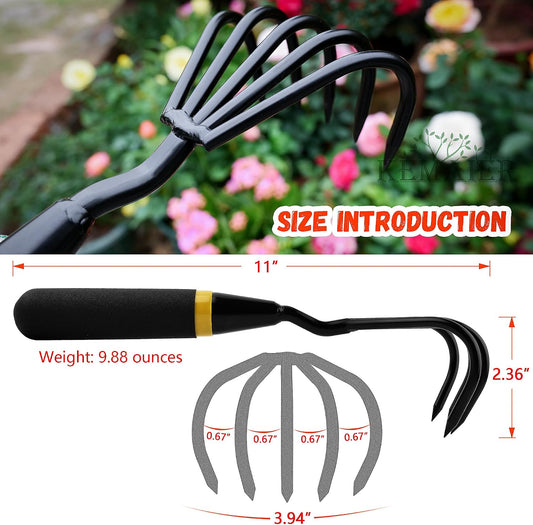 Hand Rake Cultivator - 5-Claw Heavy Duty Stainless Steel Tool
