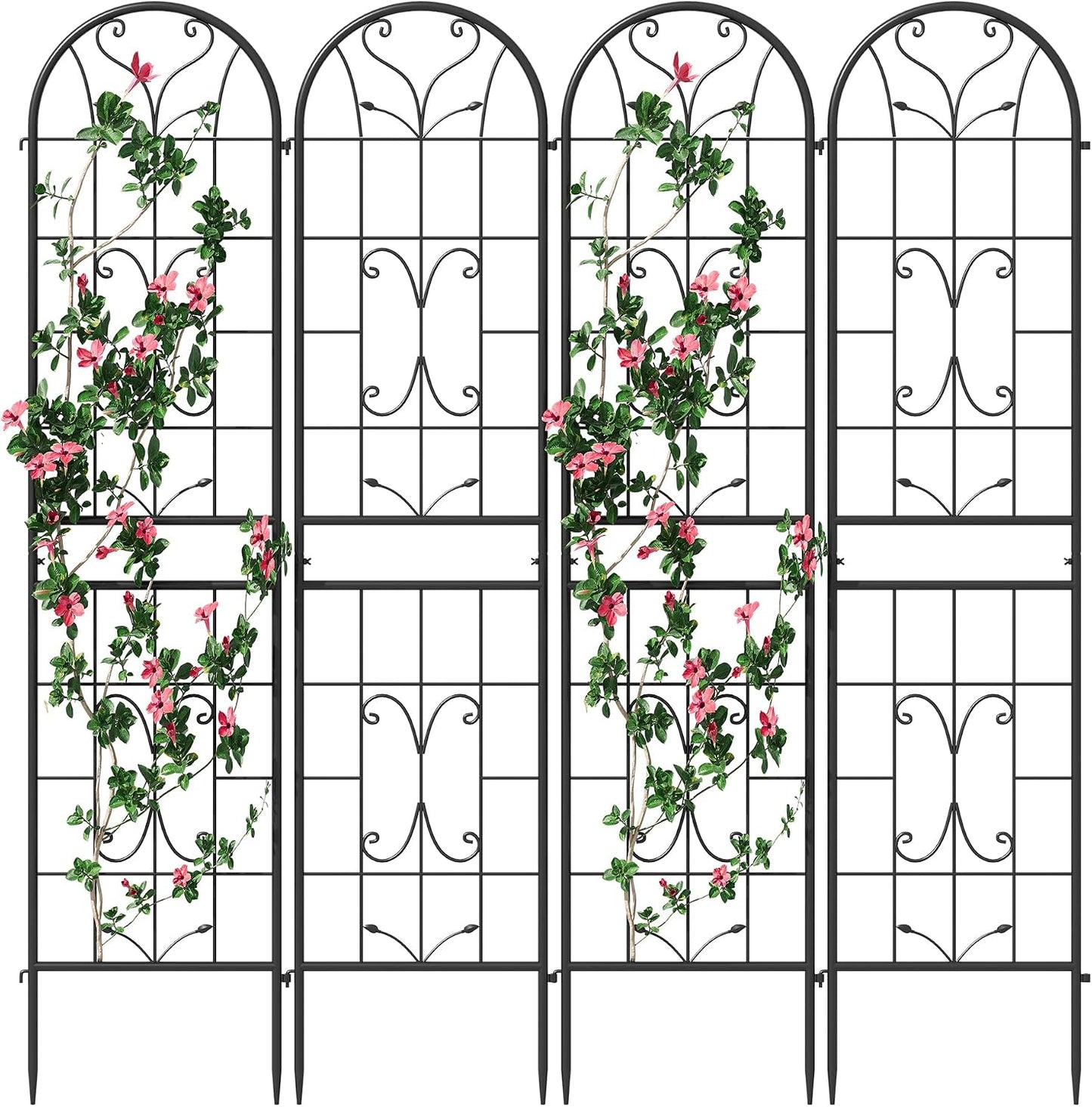 2-Pack 87" x 20" Daisy & Bird Arch Black Metal Garden Trellises