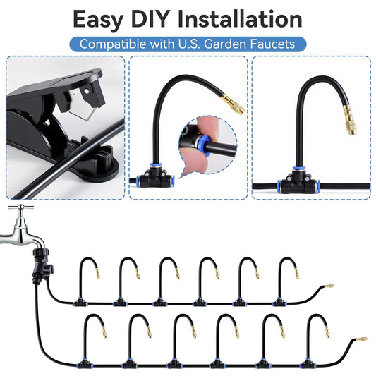 Drip Irrigation System 100FT 1/4" (17PCS Nozzles) for Garden, 83 PCS Leak-Proof Garden Watering System, 360° Adjustable Automatic Plant Water Kit for Raised Beds, Greenhouse, Lawn, Patio, Yard