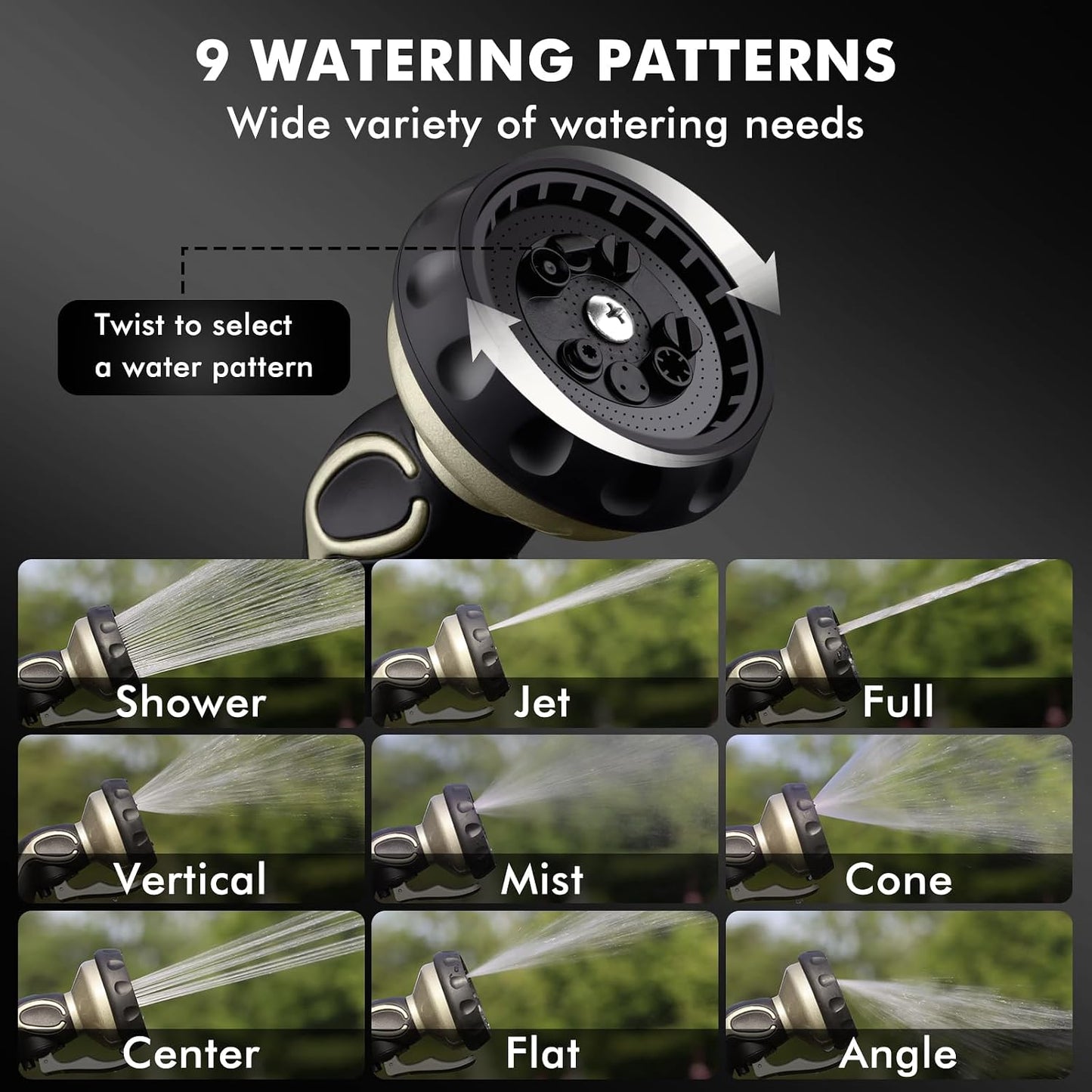 Watering Wand Heavy Duty with 10 Spray Patterns, Heavy Duty Metal Water Hose Sprayer with 9 Spray Patterns, High Pressure | On/Off Valve, Ideal for Outdoor Lawn & Garden Watering, Car & Pet Was