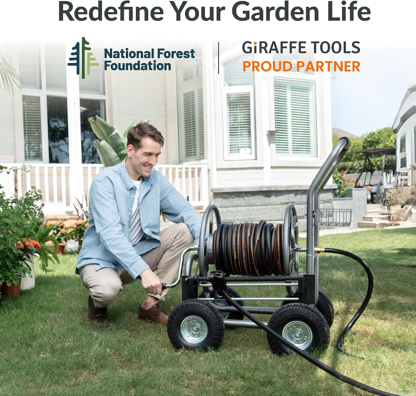 Garden Hose Reel Cart with Wheels,250FT 5/8" Hose Capacity