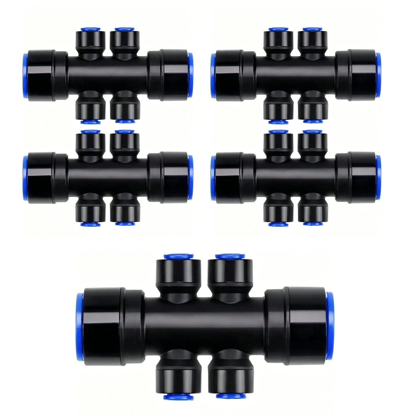 5PCS 6-Way Connector Parts, Drip Irrigation Fittings for 1/4" Interface (Distribution Tubing), Quick Connect Drip Irrigation Kit