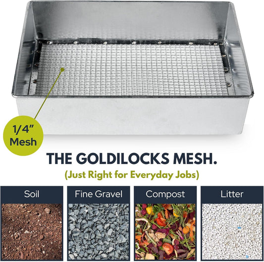 Soil Sifter, 1/4-inch Compact Galvanized Garden Sieve with Gloves