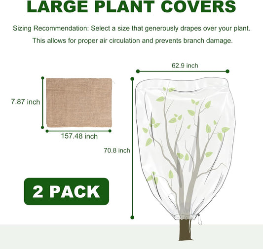Plant Covers for Freeze Protection, 2 Pack 63" x 71" Drawstring