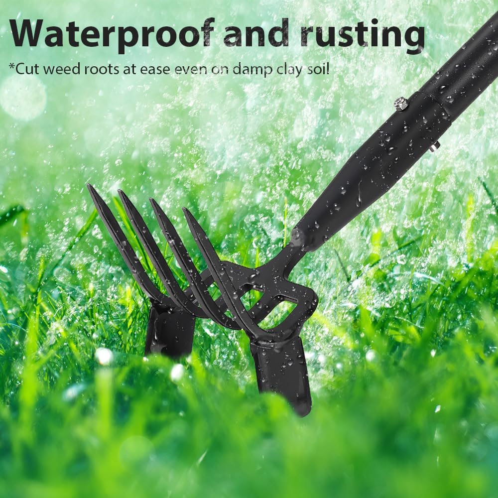 Garden Hoe, Stirrup Hoe with Adjustable Handle for Weeding Digger loosening Soil Metal Garden Cultivator Hoe with Rake Tiller Cultivator (30-62 Inch)