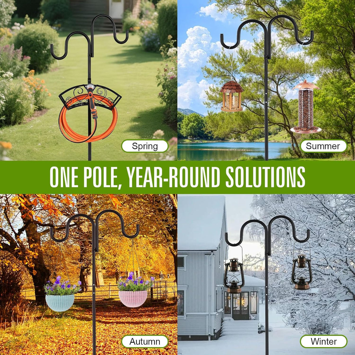Garden Hose Holder, Upgraded Water Hose Holder, 2-in-1 Heavy Duty Hose Stand, 88Inch Freestanding Hose Hanger, Detachable Garden Hose Storage Rack with Adjustable Shepherds Hooks, Bird Feeder Pole