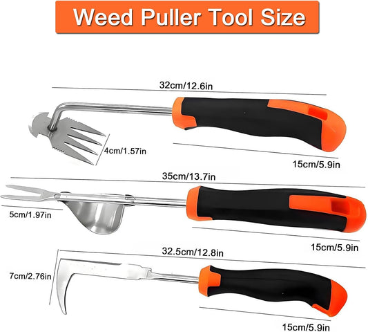 3 Pack Weed Puller Tool Set, Stainless Steel Weeding Tools for Gardening