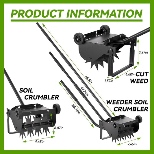 9-Inch Lawn Aerator with Steel Handle,Heavy Duty Push Spike Aerator with 2 Wheels,Aerator Lawn Tool, Manual Aerator Lawn Tool with Foam Armrests, Suitable for Lawn, Garden and Yard