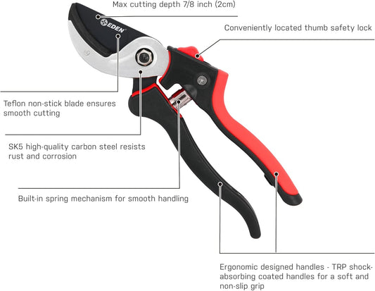 39000 Heavy Duty Adjustable Anvil Pruning Shears for Gardening, Hand Pruners, Stem Cutter, Branch Trimmer, Garden Clippers