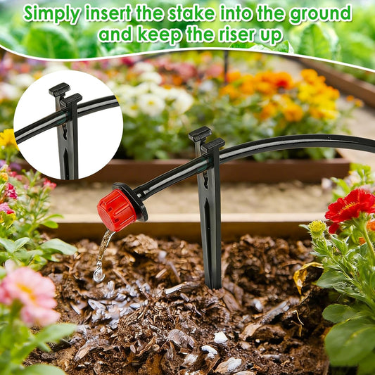 100 Pieces Drip Irrigation Support Stakes for 1/4 Inch Tubing, Plastic 1/4'' Drip Tube Holder Stakes for Irrigation Hose Emitter Support Garden Greenhouse Drip Supplies, 5.6-Inch Long