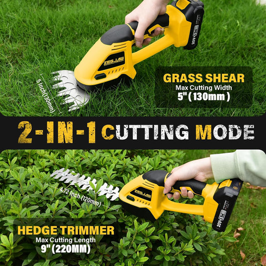 20V Cordless Grass Shear & Shrubbery Trimmer 2-in-1 Handheld Hedge Trimmer
