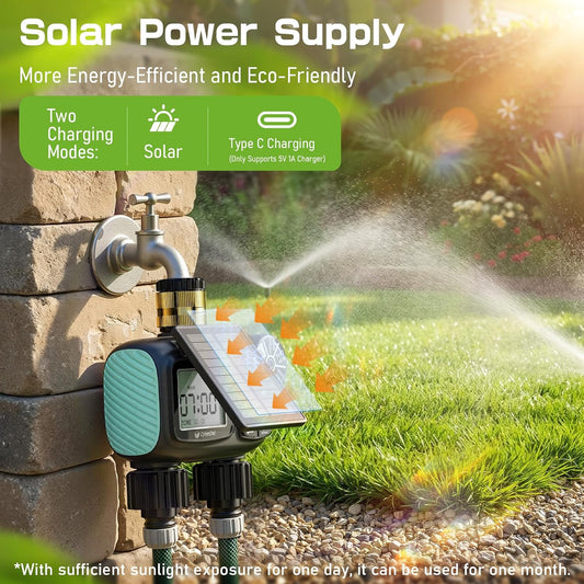 2 Zone Solar Water Timer, Hose Timer with Solar Charging