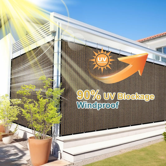 90% Sun Shade Cloth with Grommets, 8' X 12' Pergola Shade Cover Canopy, Mesh Tarp Sun Screens for Patio, Outdoor, Garden, Backyard, Mocha
