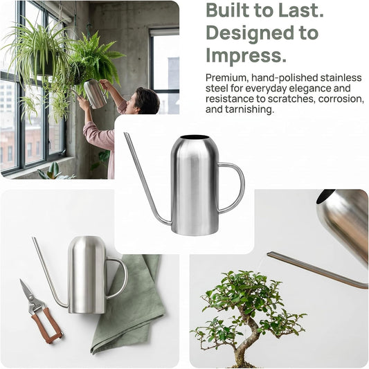 Stainless Steel Watering Can with Long Spout Modern Style Watering Pot, 53oz/1.5L