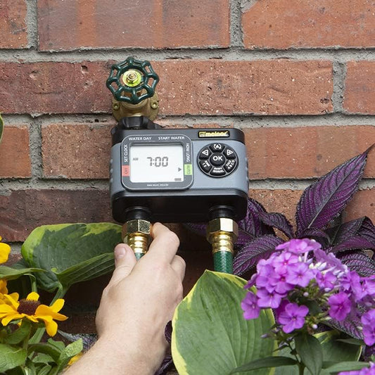 65166AMZ HydroLogic Digital Hose Timer, 2-Zone Programmable Watering Timer, Quick Connect Bundle, Black, Grey