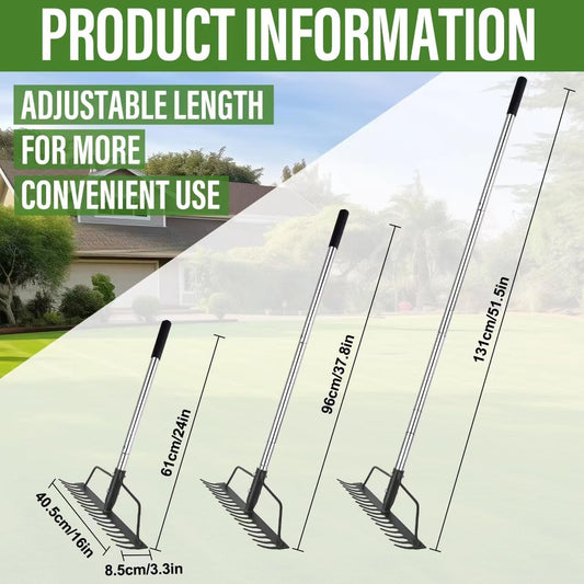 16" Wide Bow Rake, Adjustable Garden Rake for Lawn & Yard