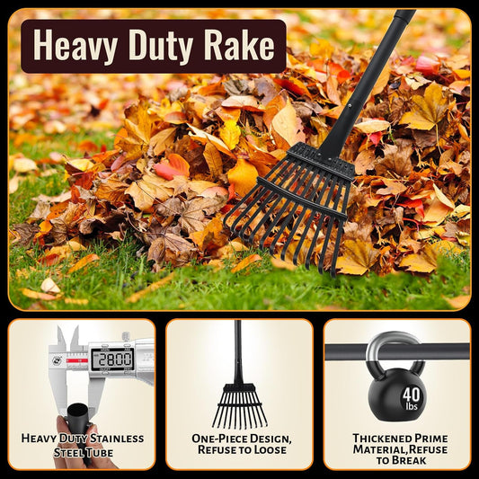 Small Rakes for Garden Beds,11 Tines Heavy Duty Metal Yard Hand Rake with 63in Adjustable Handle,Ideal Gardening Rakes for Gathering Leaves,Shrub,Dog Poop,Garden Flower Beds