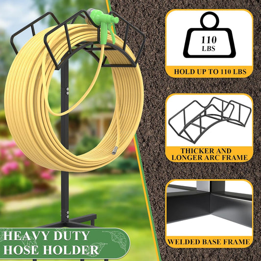 Heavy Duty Garden Hose Holder, Water Hose Storage Holds 150ft Black