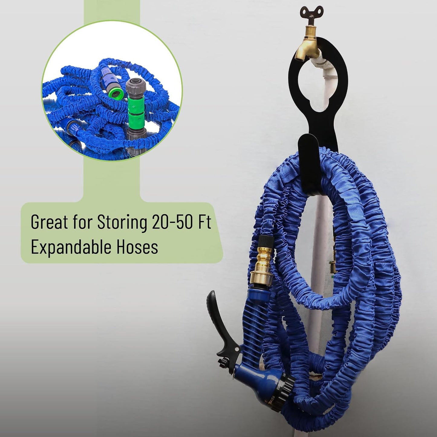 Small Garden Hose Holder, Metal, Fits 20-50 ft 5/8” Expandable Hose