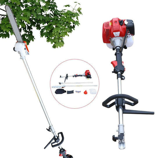 42.7CC 2 Stroke Gas Powered Pole Chainsaw Pruner Trimmer,1.7HP 12 Inch Cordless Pole Saw Tree Trimmer with 12" Blade,105cm Long Reach Extension Pole,Total Length with Extension Pole - 340cm