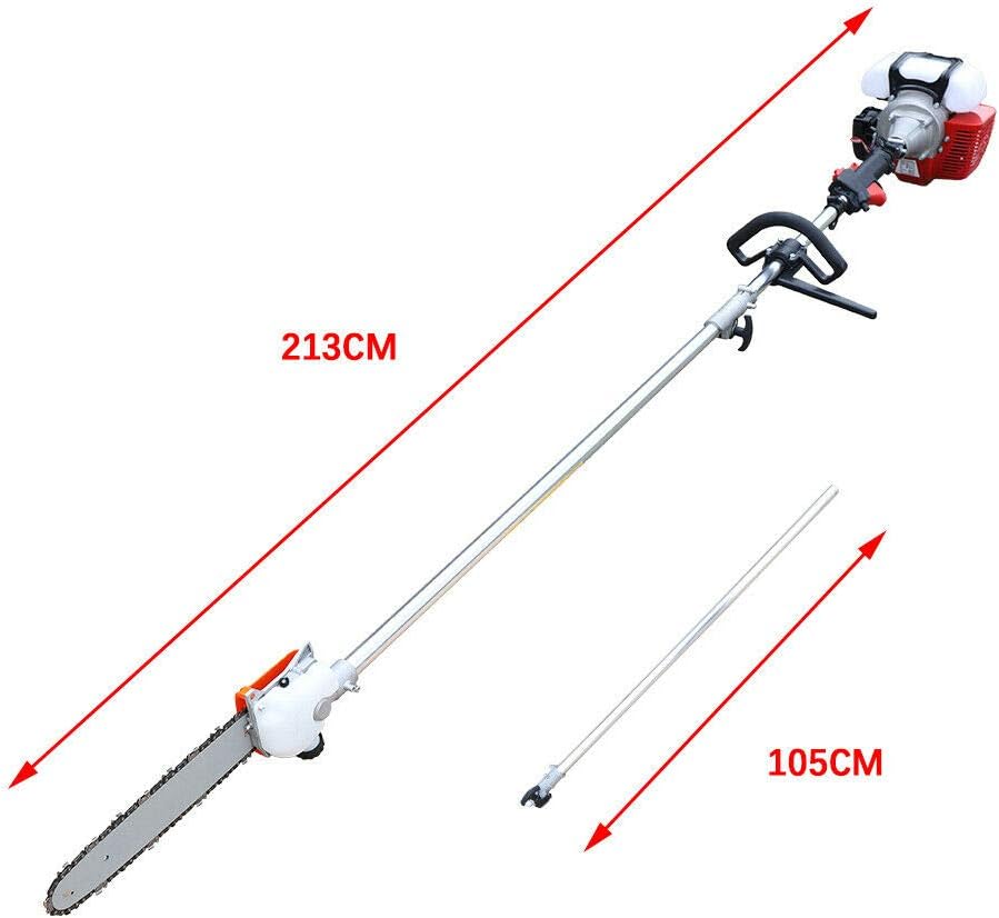 42.7CC 2 Stroke Gas Powered Pole Chainsaw Pruner Trimmer,1.7HP 12 Inch Cordless Pole Saw Tree Trimmer with 12" Blade,105cm Long Reach Extension Pole,Total Length with Extension Pole - 340cm