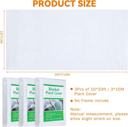 3 Pcs Floating Row Cover 10x33 Ft Frost Blanket Plants Bed,White