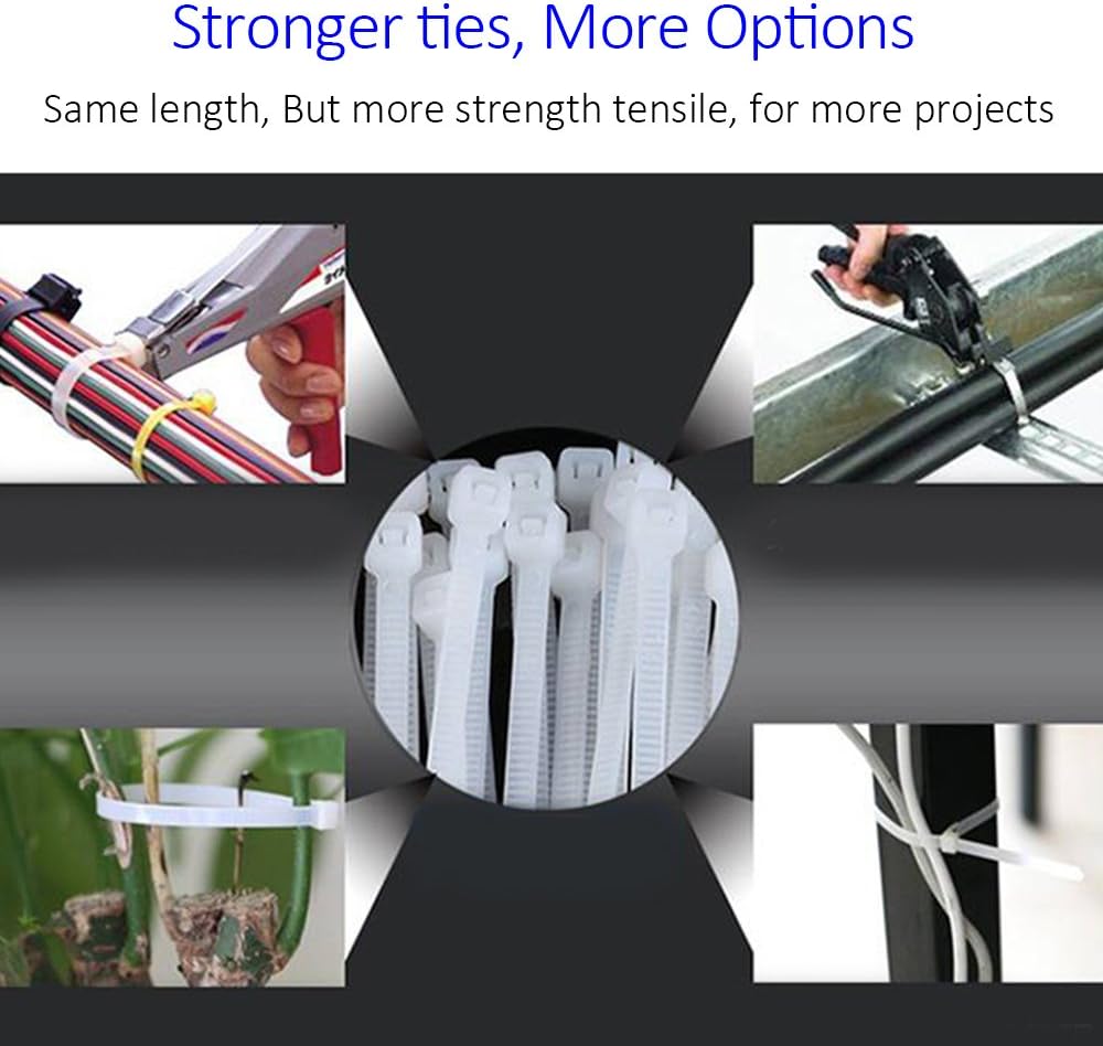 Cable Zip Ties Heavy Duty 12 Inch, Ultra Strong Plastic Wire Ties with 120 Pounds Tensile Strength, 100 Pieces, Nylon Tie Wraps with 0.3 Inch Width in Black & White, Indoor and Outdoor UV Resistant