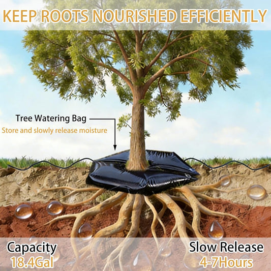 Tree Watering Bag/Ring Slow Release 19 Gallon, Tree Bags for Watering Equipped with Two Low Filling Pipes Deep Root Drip Irrigation Watering for Trees, Plants, and Gardens of All Sizes (1, Green)