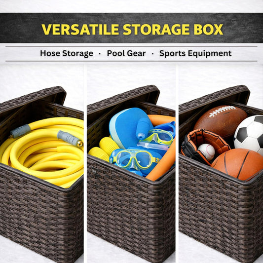 Outdoor Garden Hose Storage Holder, Decorative Lawn Box, Storage for Garden Tools, Dog Toys, Sports Balls and Pool Accessories, 200ft Lightweight Hose Capacity