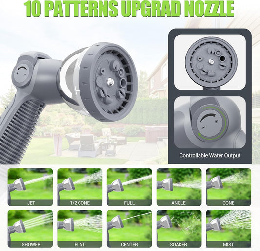 5/8" × 110 ft Retractable Hose Reel, Heavy Duty Retractable Garden Hose Reel Wall Mounted with 10-Pattern Hose Nozzle/Any Length Lock/Slow Return System/180°Swivel Bracket