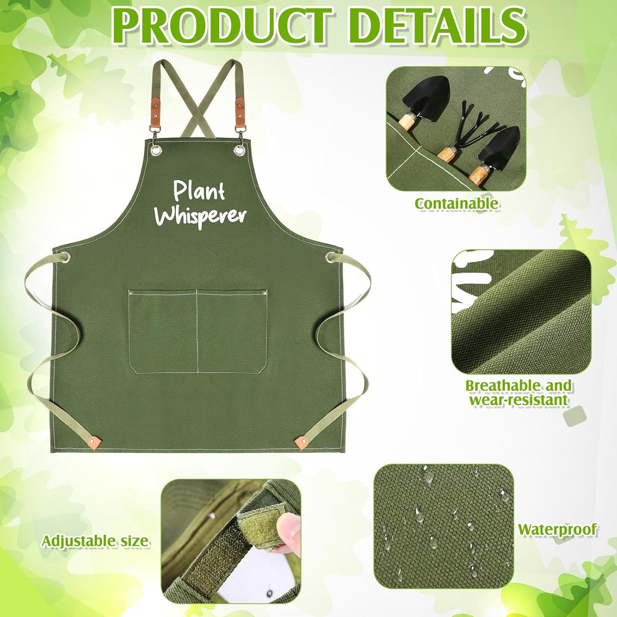 Tarpop Garden Tool Set Christmas Plant Whisperer Gardening Gifts for Women, 7 Pcs Vegetable Planting Tool Kit Cap Canvas Apron Gloves Soil Scoop Transplant Trowel Cultivator Flower Tub(Green)