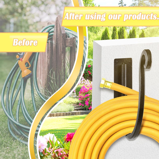 Hose Holders Wall Mount - Heavy-Duty Metal Garden Hose Hanger for Outside - Rust-Proof Hanging Hose Rack Hook Mount for Water Hose (2PCS)