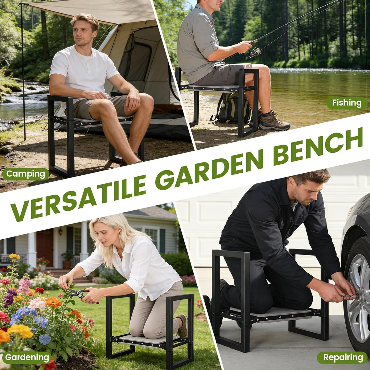 Garden Kneeler and Seat Heavy Duty 500lbs, Anti-Tip Gardening Stools with 10.5” Widen Kneeling Pad for Seniors Gardeners, 2 in 1 Garden Bench for Kneeling and Sitting
