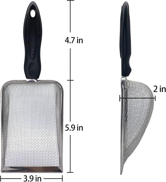 Falltail Stainless Steel Reptile Sand Substrate Scoop Shovel Sifter Fine Mesh Metal Reptile Litter Cleaner Scooper for Sand Bedding
