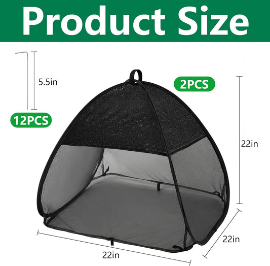 2 Pcs Pop Up Garden Netting Bug and Shade Covers, 22" x 22" x 22" Plant Sun Shade Top Bird Netting Tents, Insect Barrier Sun Protection Plant Cover Tent for Outdoor Plants Vegetables Fruits (Black)
