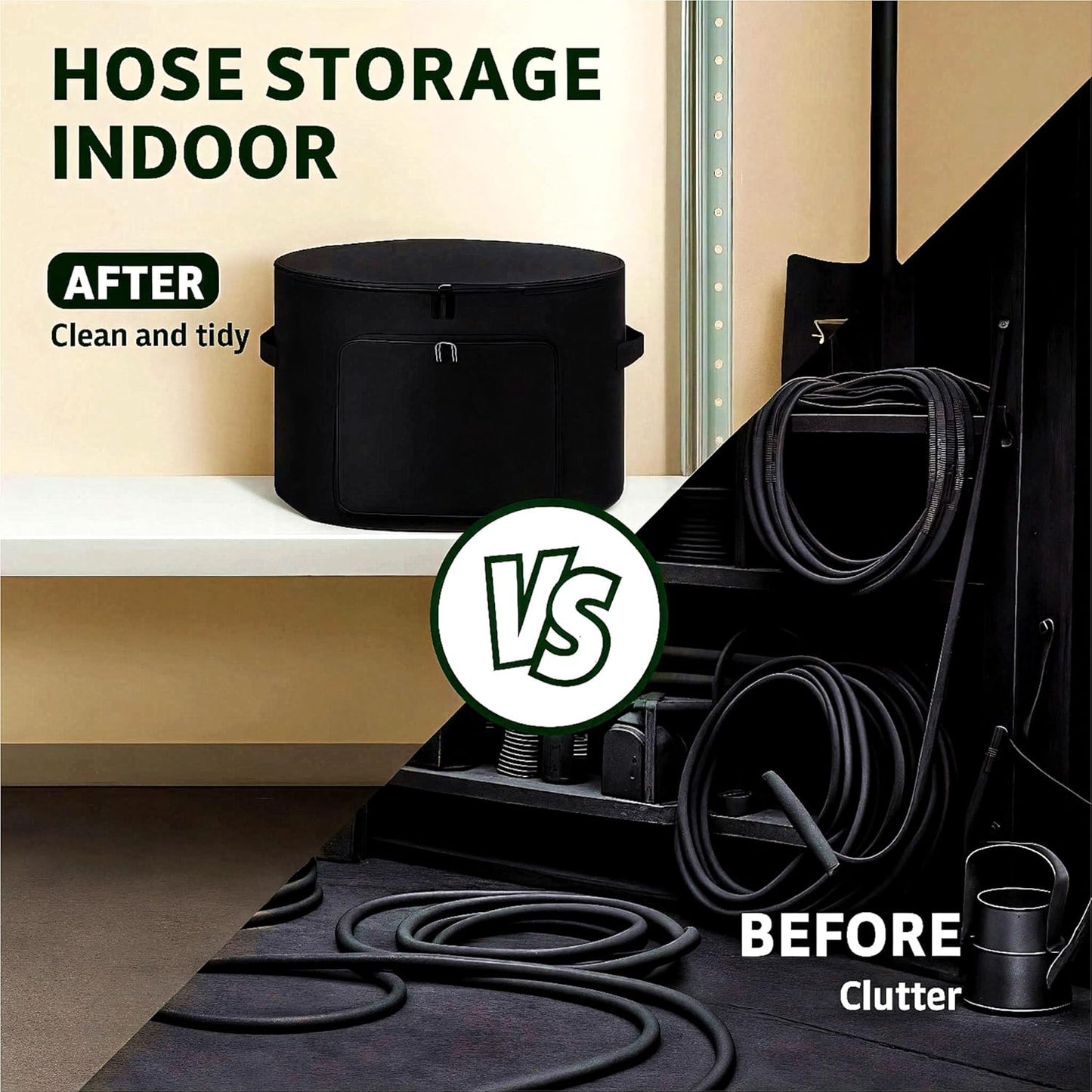 Garden Water Hose Holder Storage Bag Hider, Holds Garden Tools and 150 ft Hose for Indoor,Patio and Warehouse-Black