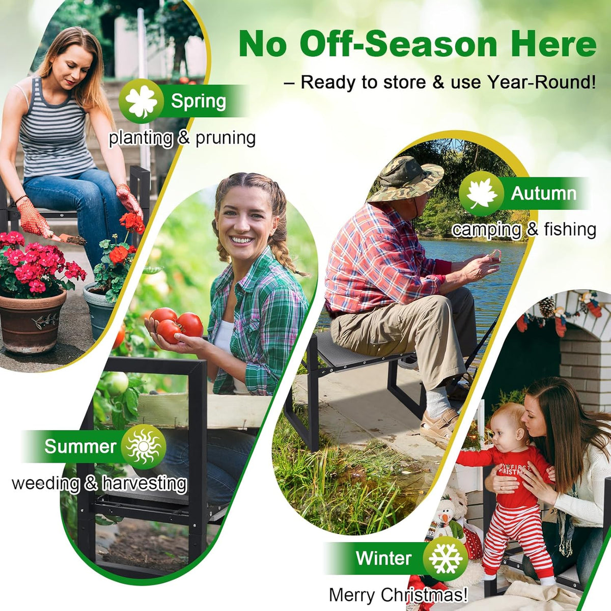 Garden Kneeler and Seat Heavy Duty - Anti-Tip Super Stable Multifunctional Gardening Stool Bench,Wide 12.7" Pads,Foldable Ergonomic Handles for Seniors Women Men Pain-Free Weeding,Planting Yard Work