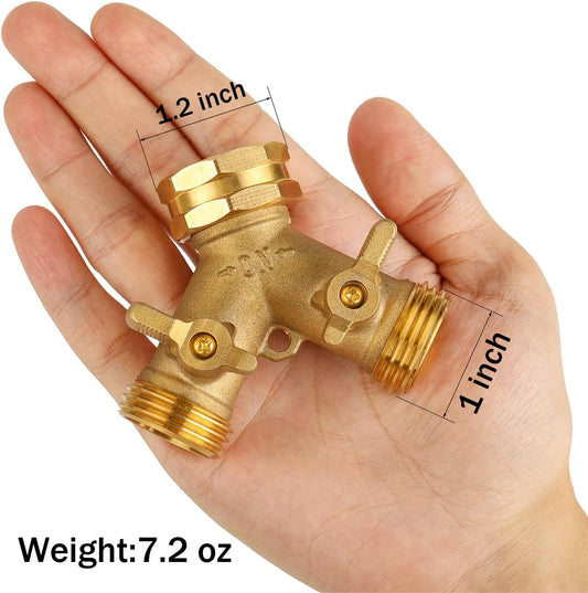 Garden Hose Splitter 2 Way Heavy Duty, Brass Faucet Adapter