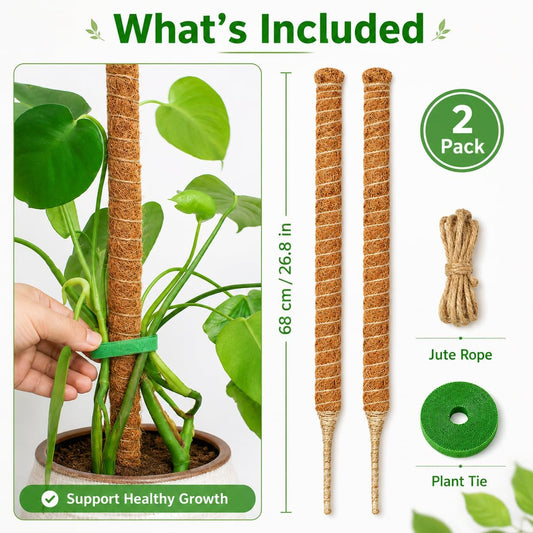 2 Pack Moss Pole, 26.8-Inch Moss Poles for Plants Monstera,Bendable Plant Support Stakes for Climbing Plants Indoor, Garden Trellis Plant Stick for Potted Plants, Pothos Philodendron