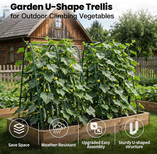 Cucumber Trellis for Raised Bed, Garden Trellis for Climbing Plants Outdoor, Metal Arch Trellis U-Shape Vegetables Support for Tomotoes Grape Vines Beans Peas (Green, 31.5" L x 24" W x 48" H)