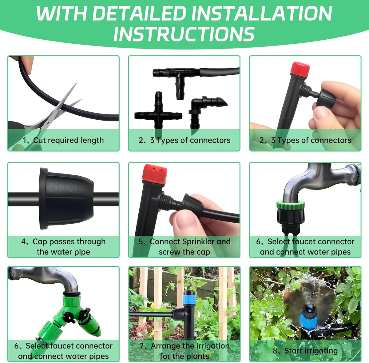 65Ft Drip Irrigation System Kit with 1/4 Inch Tubing for Garden