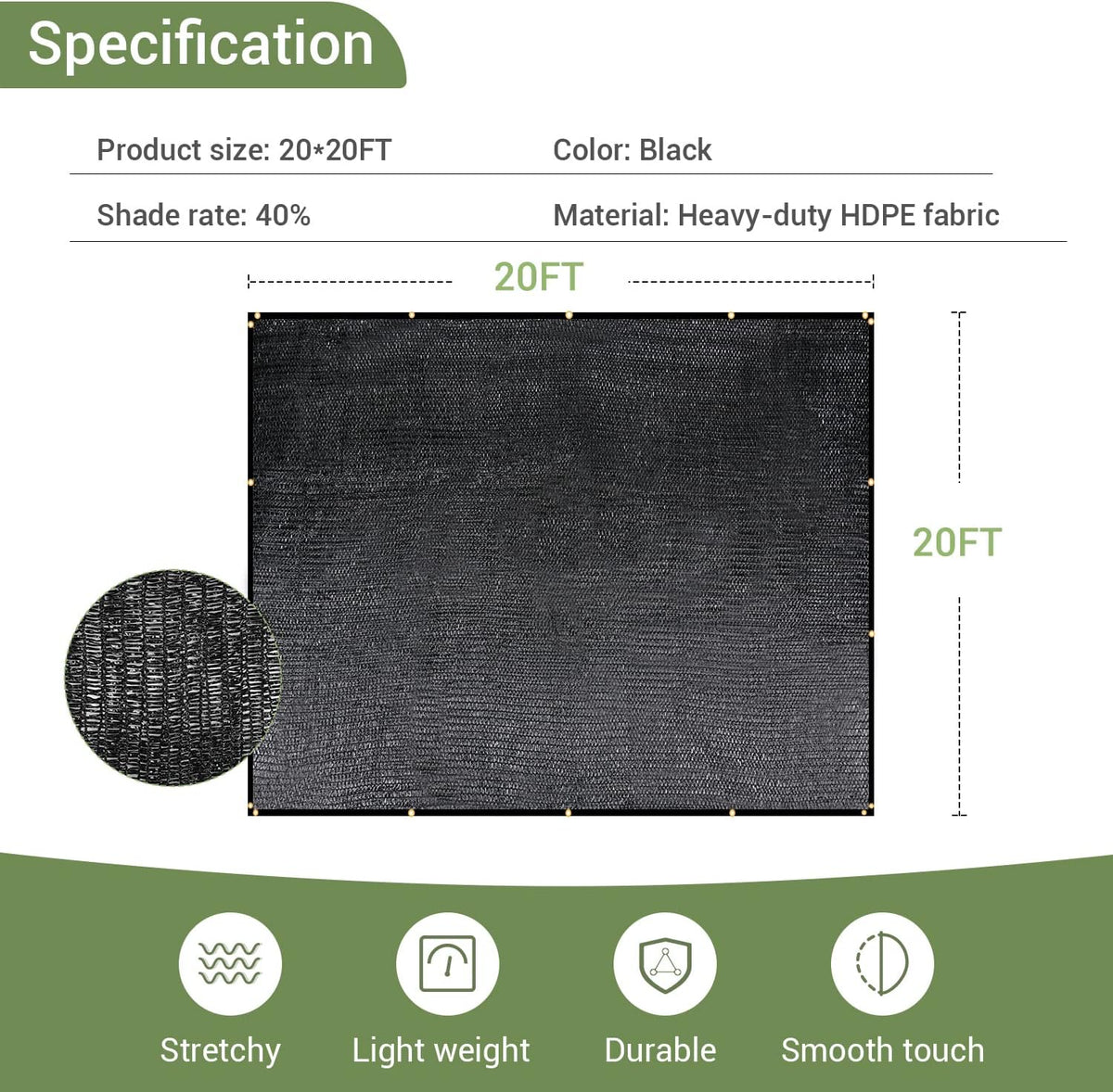 40% Garden Shade Cloth, 10x20FT HDPE Mesh Tarp with Upgraded Grommets