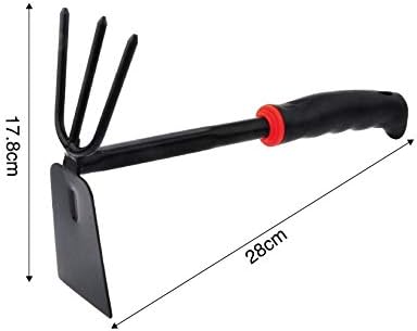 Gardening Hand Tool Metal Head Hoe with 3 Teeth Rake Carbon Steel Blade Heavy Duty for loosening Soil, Weeding and Digging Rust Proof